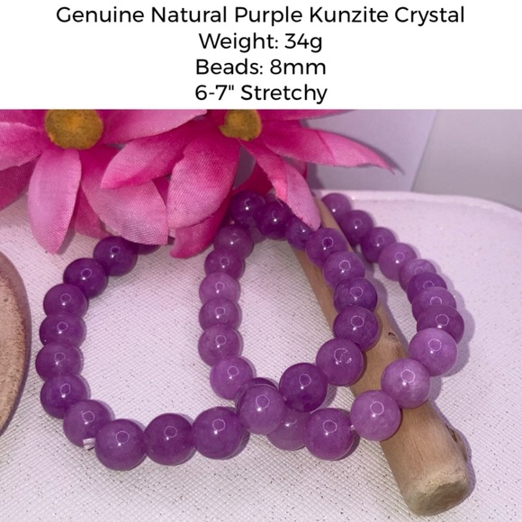 2pk Genuine Purple Kunzite Crystal Round Beaded Bracelet - Picture 6 of 10